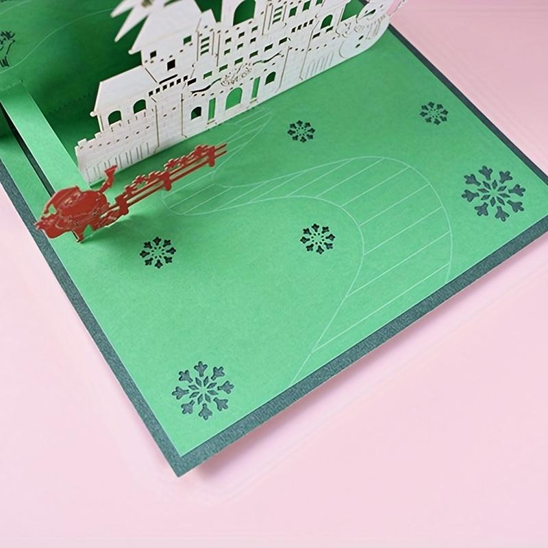 1 Set of Christmas Creative 3D Three-dimensional Greeting Cards - Green Forest Castle Blessing Cards, Ideal As Christmas Holiday Ornaments