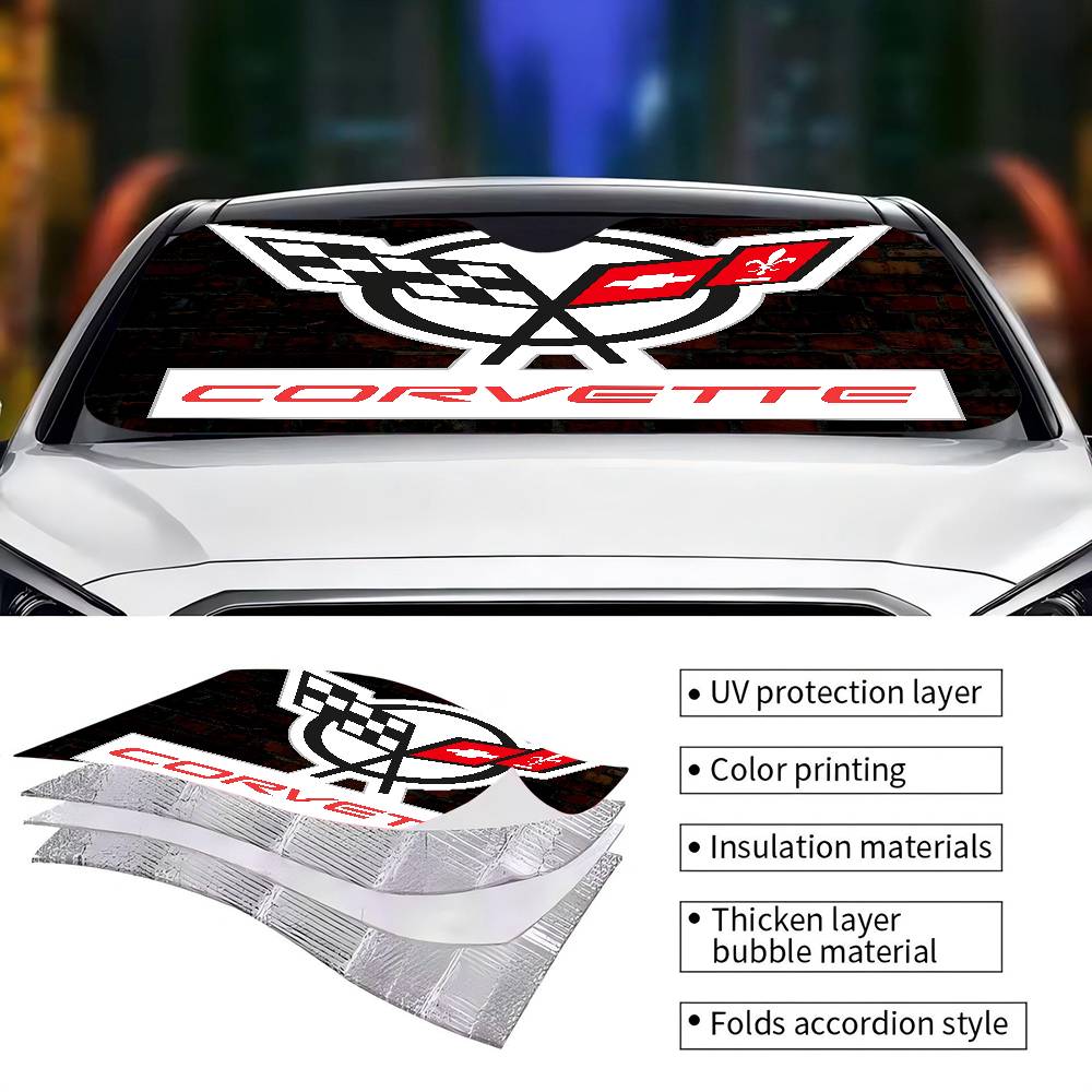 C-Corvette Novelty Car Front Windshield Sunshade 70x130cm Cartoon Foils Car Window Windscreen Cover