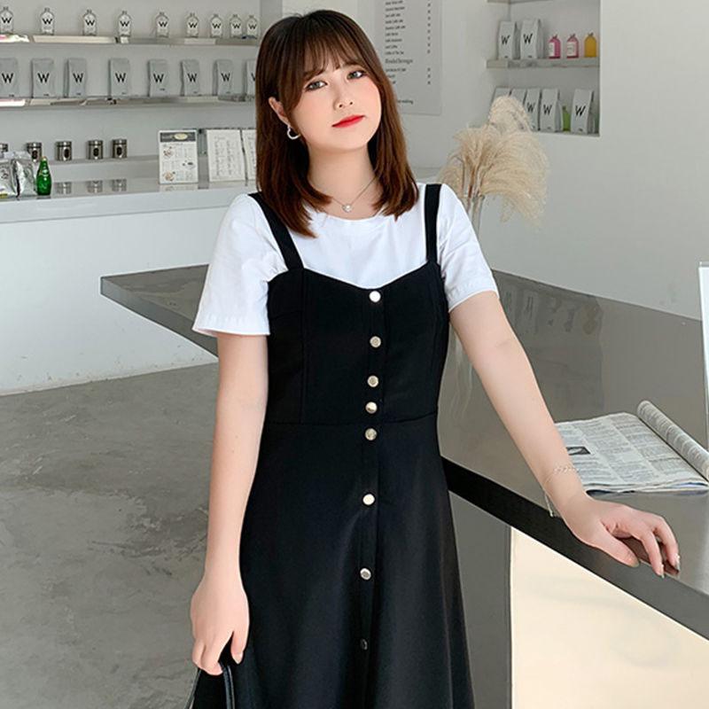 Robes d'été pour femmes, haut à manches courtes et robe à bretelles longues, ensemble deux pièces, tenues de grande taille