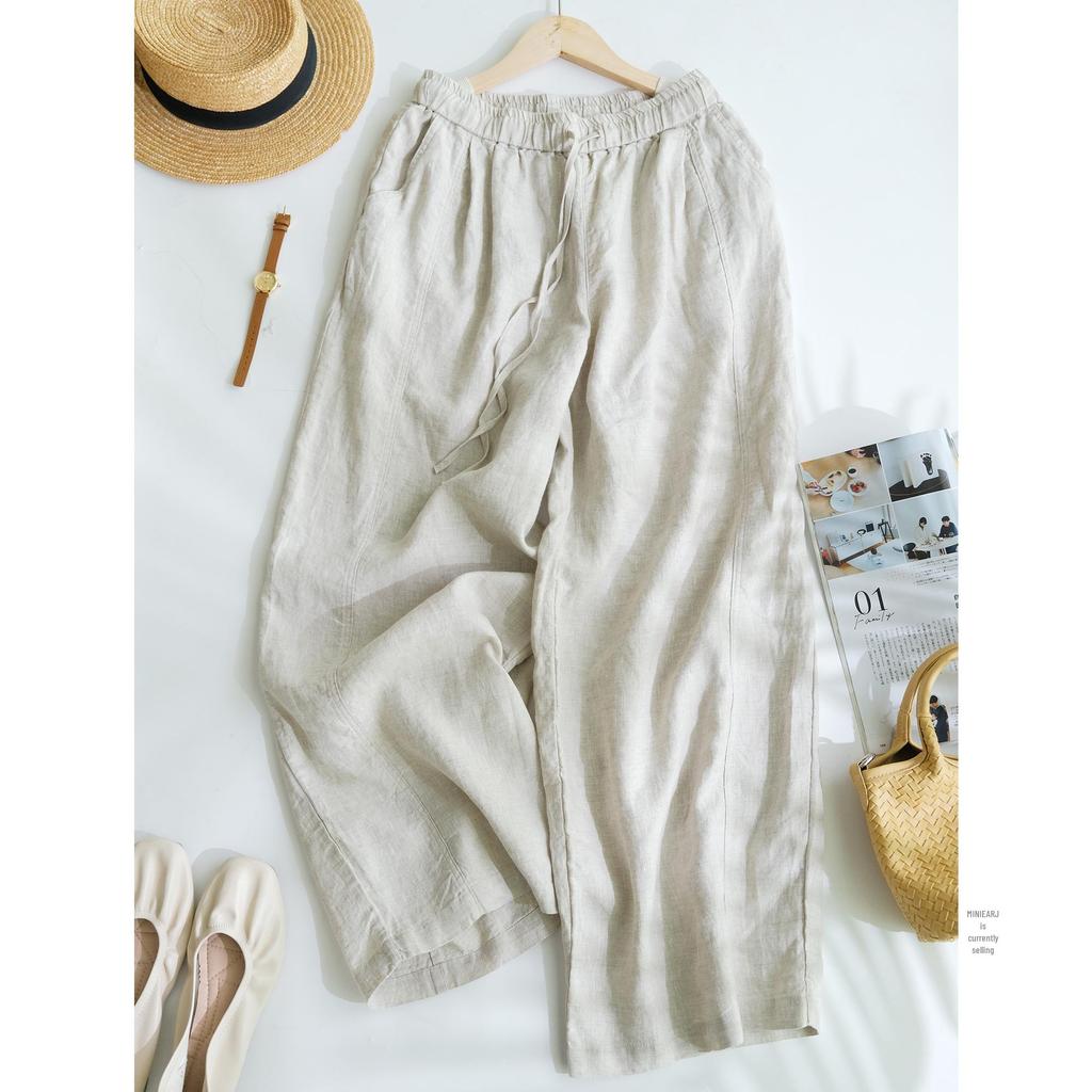 2026 New Stylish Banana Leg Linen Pants: Elastic Waist, Loose, Flattering Wide Legs