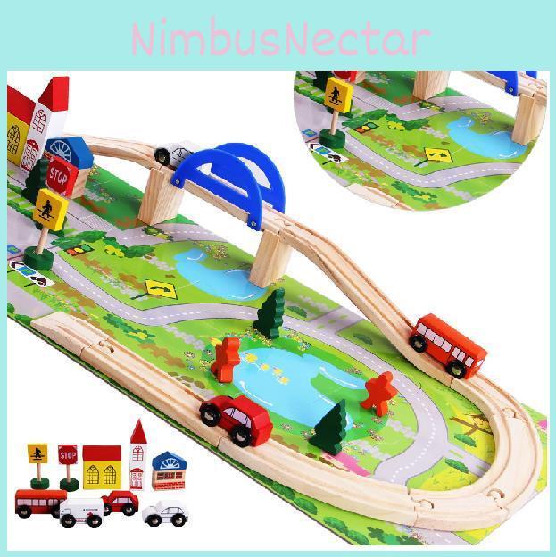 Wooden City Transit Track Building Blocks For Kids Diy Creative Play Set