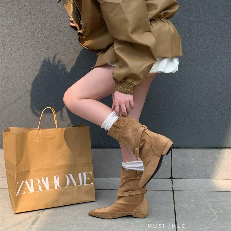 2025 autumn and winter new European and American fashion V-shaped versatile thick heel square head Martin boots retro medium boots short boots wo