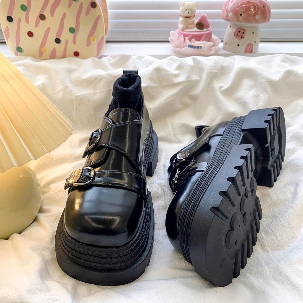 Big Head Heightening Thick Sole Loafer Small Leather Shoes Women's Spring and Autumn Retro Versatile Small Sweet Cool Single Shoes