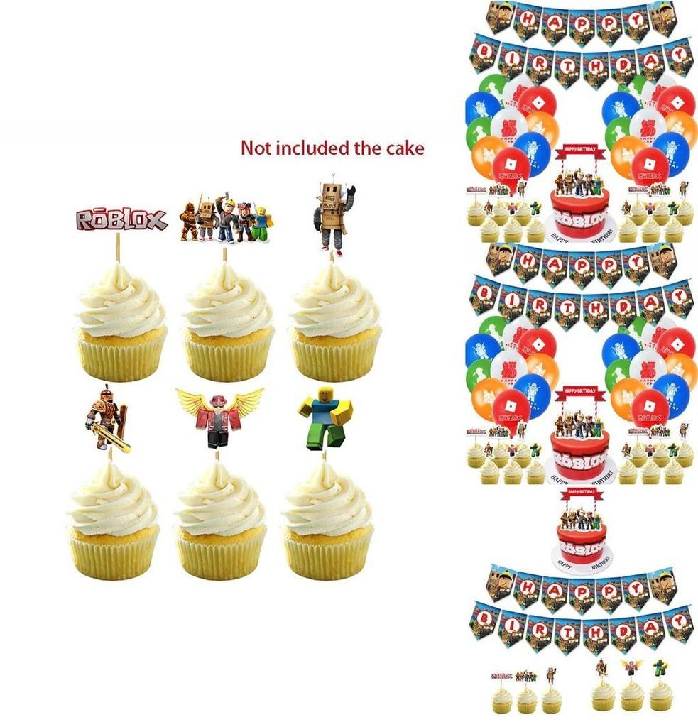 Roblox Birthday Party Supplies Kit Featuring Vibrant Banner Balloons And Cake Toppers For Kids