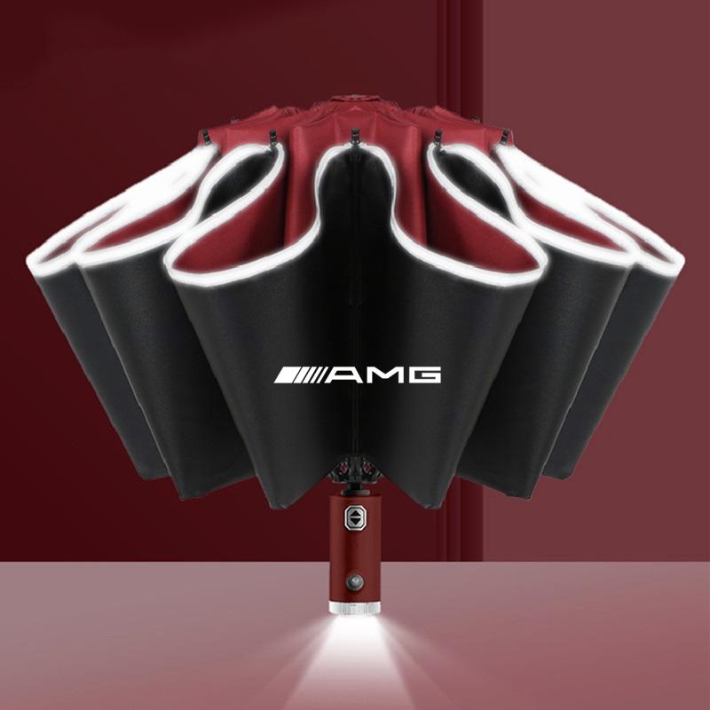 thvjz10 2025 Hot Automatic Reflective Stripe Reverse Led Light 10 Ribs Windproof Umbrellas For Mercedes Benz AMG W212 W204 W211W168 W213