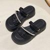 Two Wearing Roman Sandals Women's 2025 Summer New Versatile Fairy Style with Skirt Rhinestone Platform Beach Slippers
