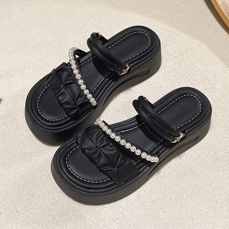 Two Wearing Roman Sandals Women's 2025 Summer New Versatile Fairy Style with Skirt Rhinestone Platform Beach Slippers