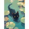 Retro Cute Black Cat And Lotus Landscap Canvas Paintings Impression Monet Posters and Prints Wall Pictures For Living Room Decor