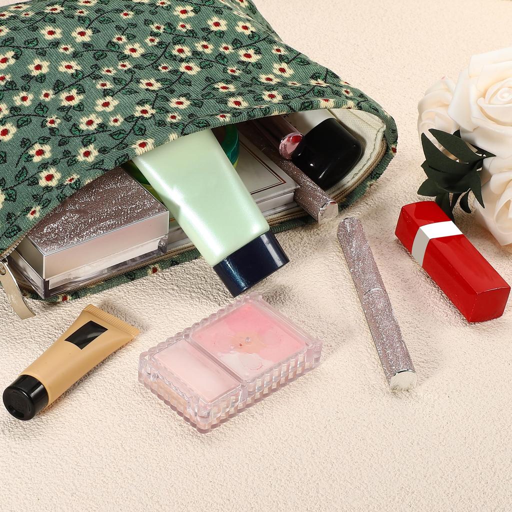VOCOSTE Floral Print Makeup Large Capacity Makeup Pouch for Coin and Green Bag, Women, Purse, Foundation, Lipstick, Brushes,