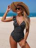 Sexy Polka-Dot-Print Rüschenärmel Tiefer V-Ausschnitt Schlanker Bikini Badeanzug für den Sommerstrand