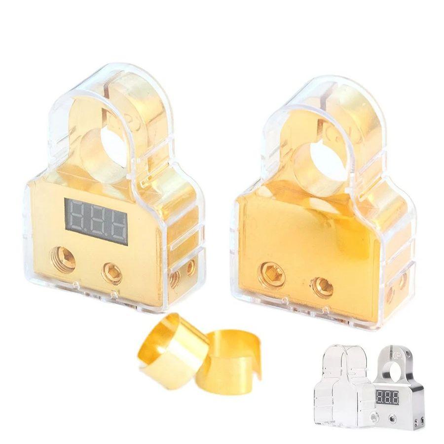 

Разъемы клемм автомобильного аккумулятора Вольтметр Положительный Отрицательный Прокладка аккумулятора Зажим для клемм аккумулятора Концы кабеля для автокемпера Прицеп золотой