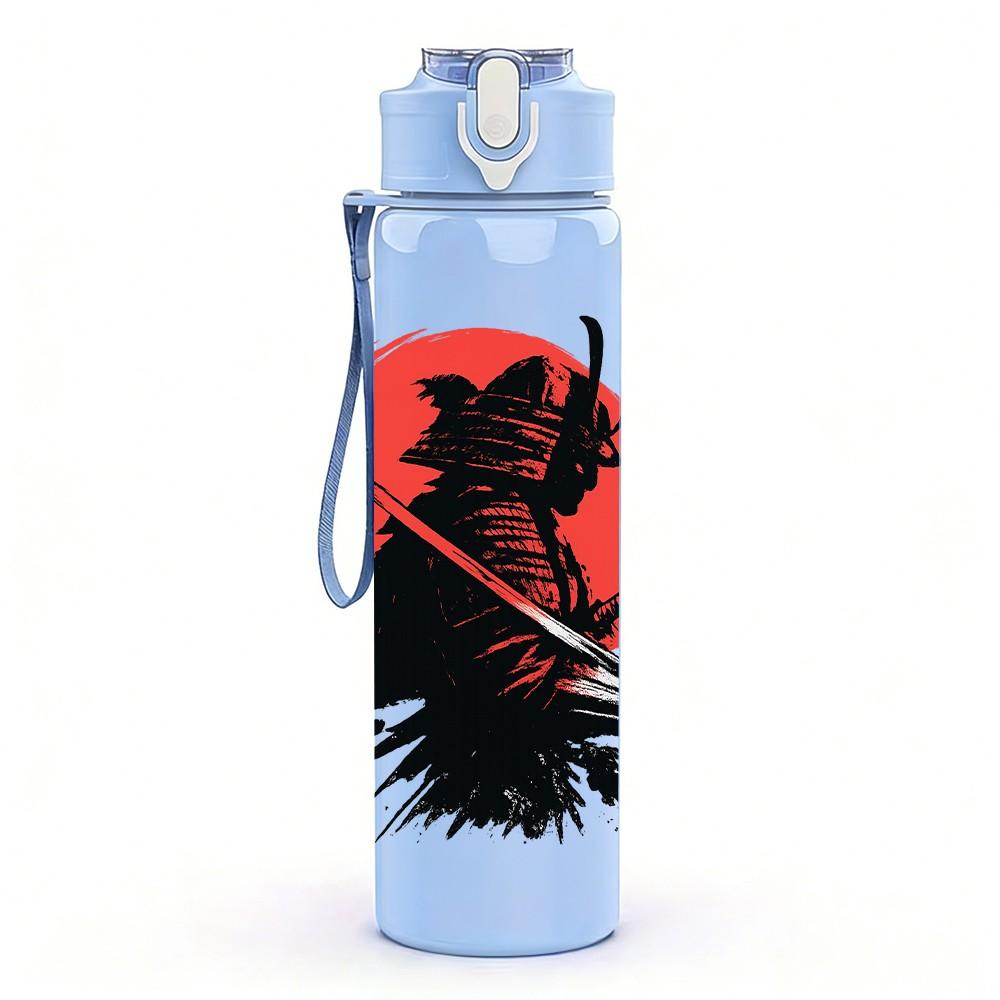 1PC Samurai Warrior Silhouette 750ml Color Plastic Sports Water Bottle Leakproof Flip Straw Lid Suitable for Sports Office Home Use
