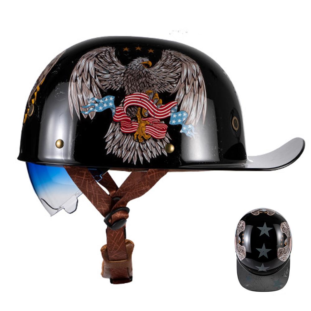 Motorcycle Helmet Street Retro Baseball Cap Moto Helmet With Blue Lenses Half Helmet Men Women Motorbike ECE DOT Approved