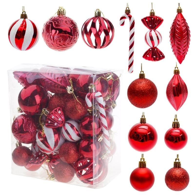 40pcs Durable Christmas Tree Balls Decoration Set Plastic Christmas Baubles Ornaments In Various Colors Ornaments