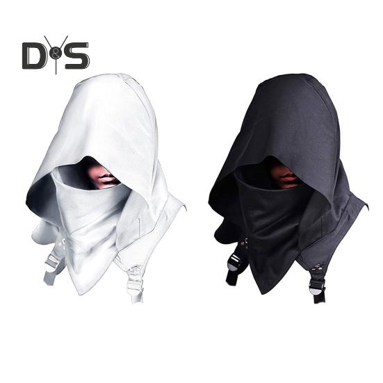 Cyberpunk Cowl Hood Scarf Short Medieval Cape Assassin Hat Pagan Costume Accessory Warrior Cloak Outfit for Halloween Cosplay