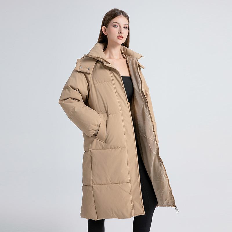 Women's Autumn and Winter Coat Solid Color Stand Collar Hooded Loose Over-the-knee Women's Coat Thickened Women's Jacket
