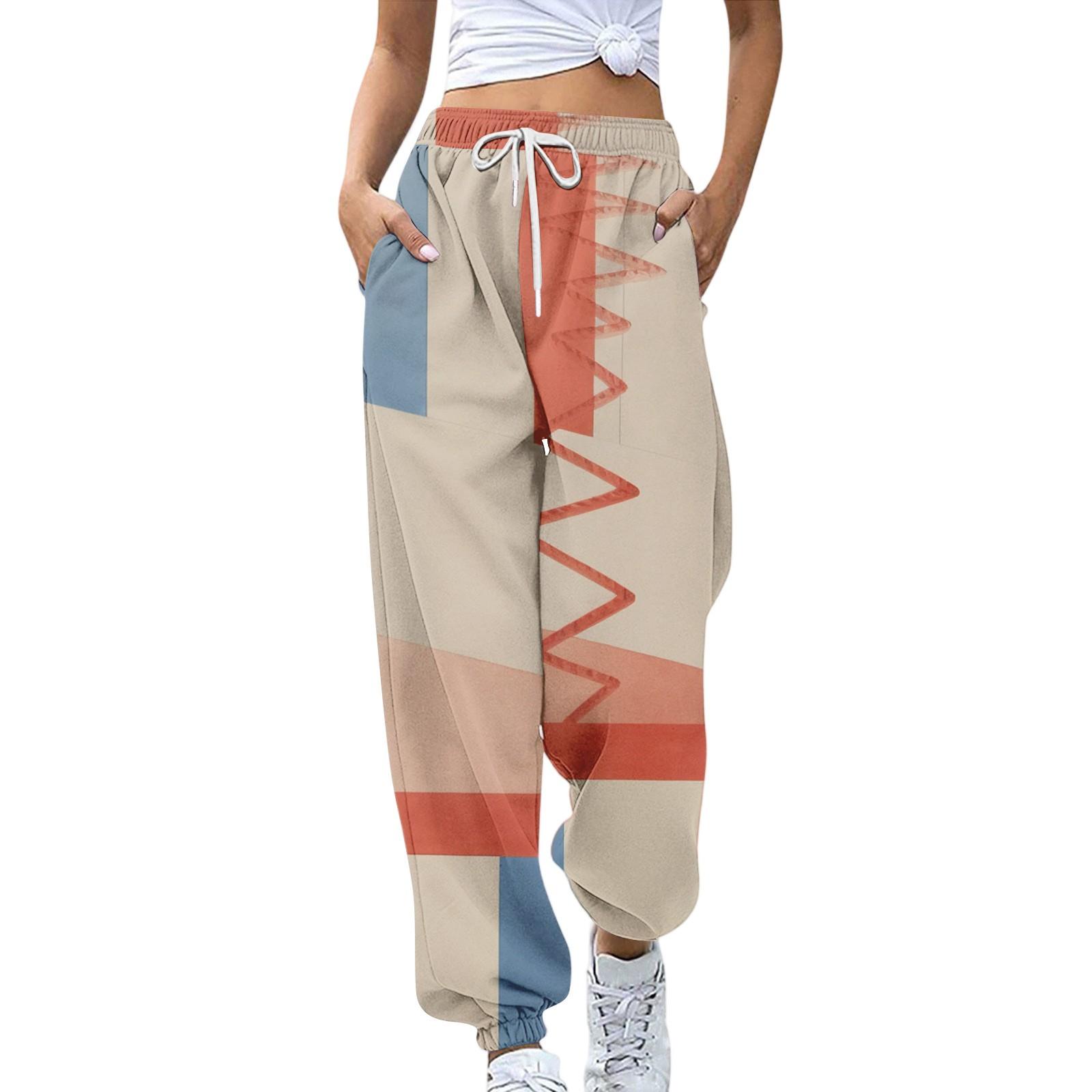 

Женские спортивные брюки с карманами, модные брюки с цветочным принтом, эластичной талией, повседневные спортивные штаны XXL