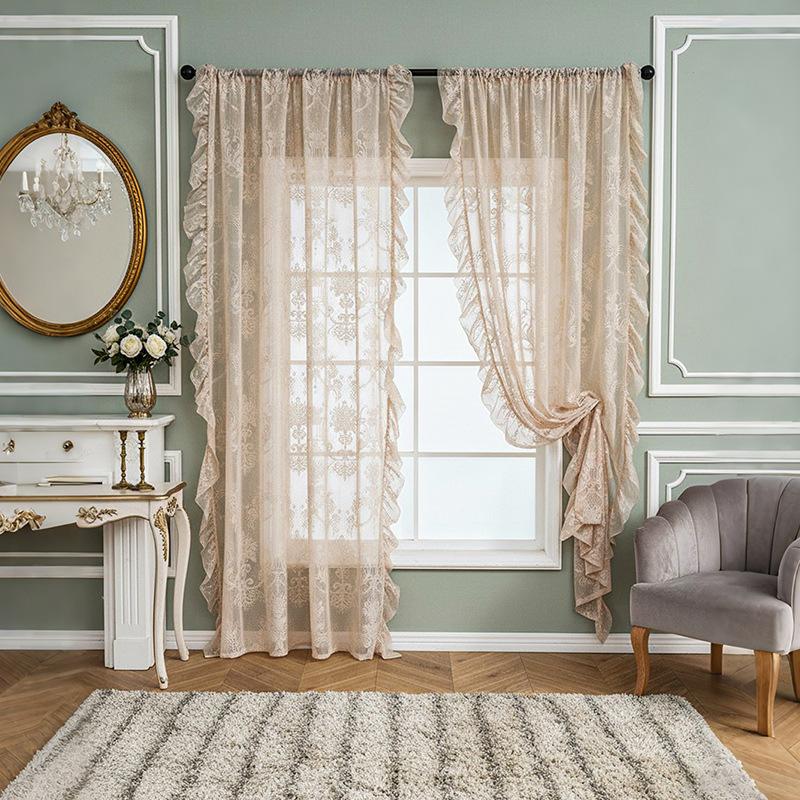 

1/2pcs Spring New French Lace Pole Top Curtain Translucent Door Curtain Living Room Partition Bedroom Atmosphere Window Screen 1pc-W140xH100cm&Rod Pocket розовый