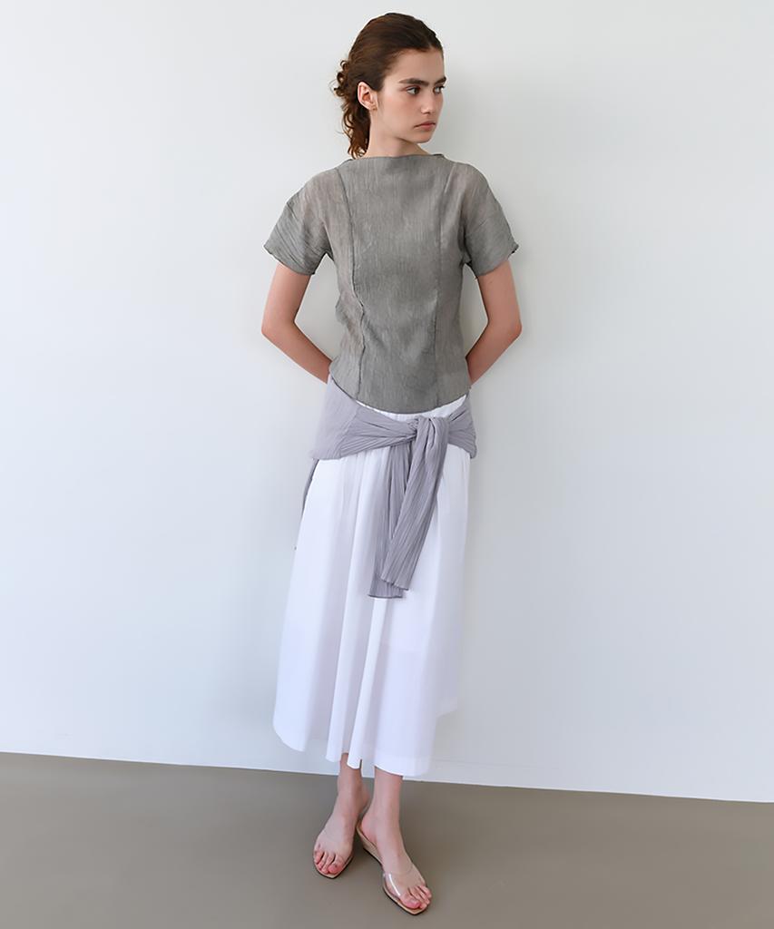 Aubeuawo Asym Pleats Skirt (Ivory)