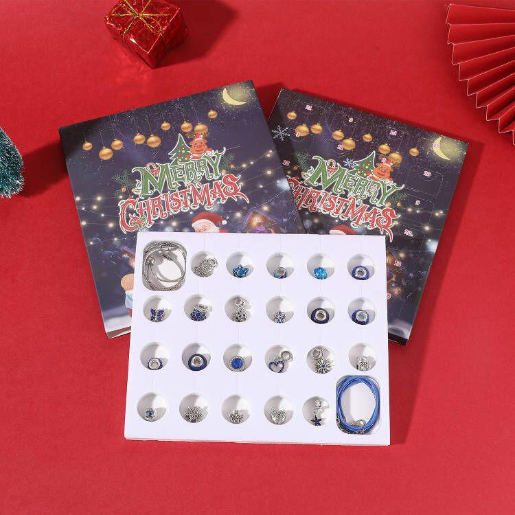 Blue & Purple Jewelry Advent Calendar Gift Box DIY Beading Kit for Christmas