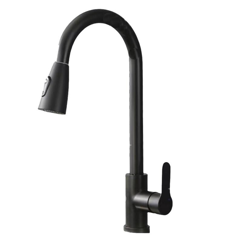 YIXI Gunmetal Gray Stainless Steel Pull-Out Kitchen Faucet