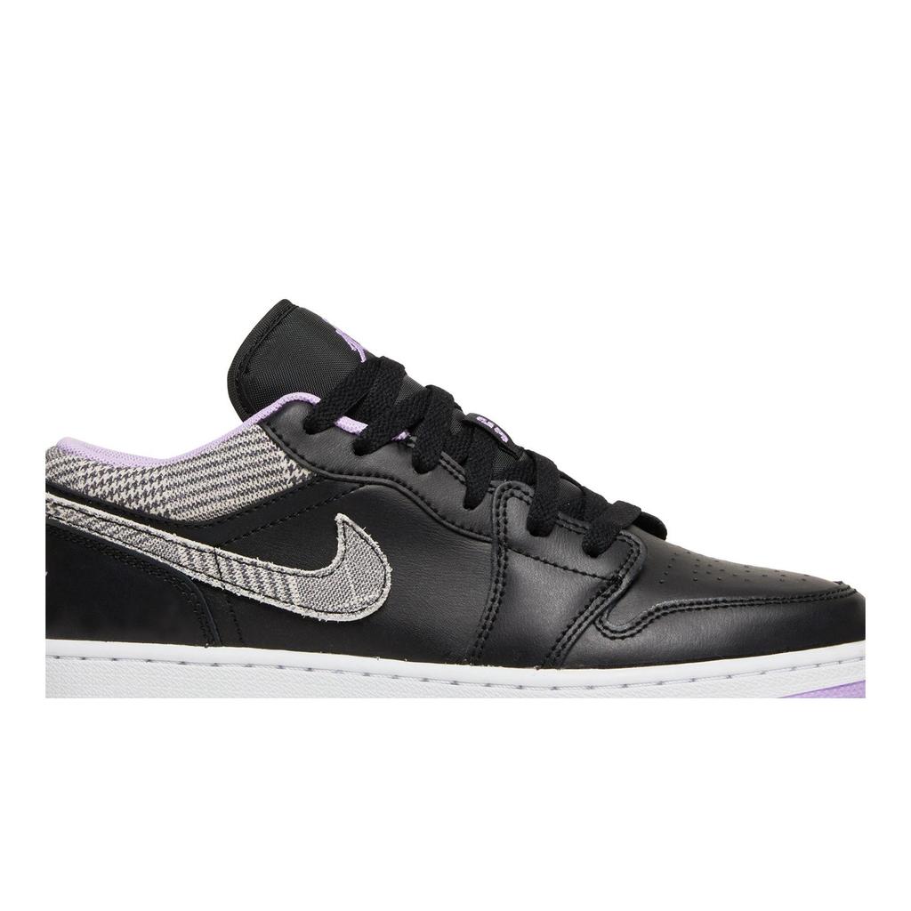 Air Jordan 1 Low SE Grade School 'Houndstooth' (Unisex) Black / Lilac / Metallic Silver / White Kids' Basketball Shoes DH0570 015