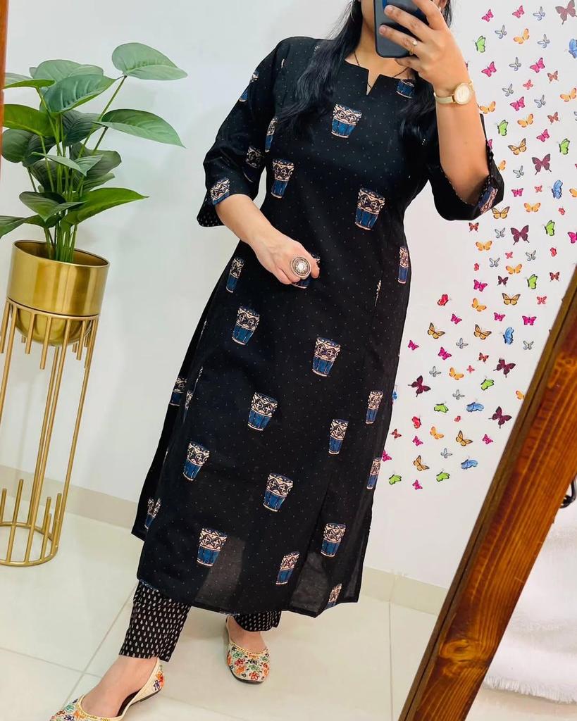 Indian Women Designer Kurta Pant Cord Set Bollywood Top Tunic Pure Cotton Kurti Dress