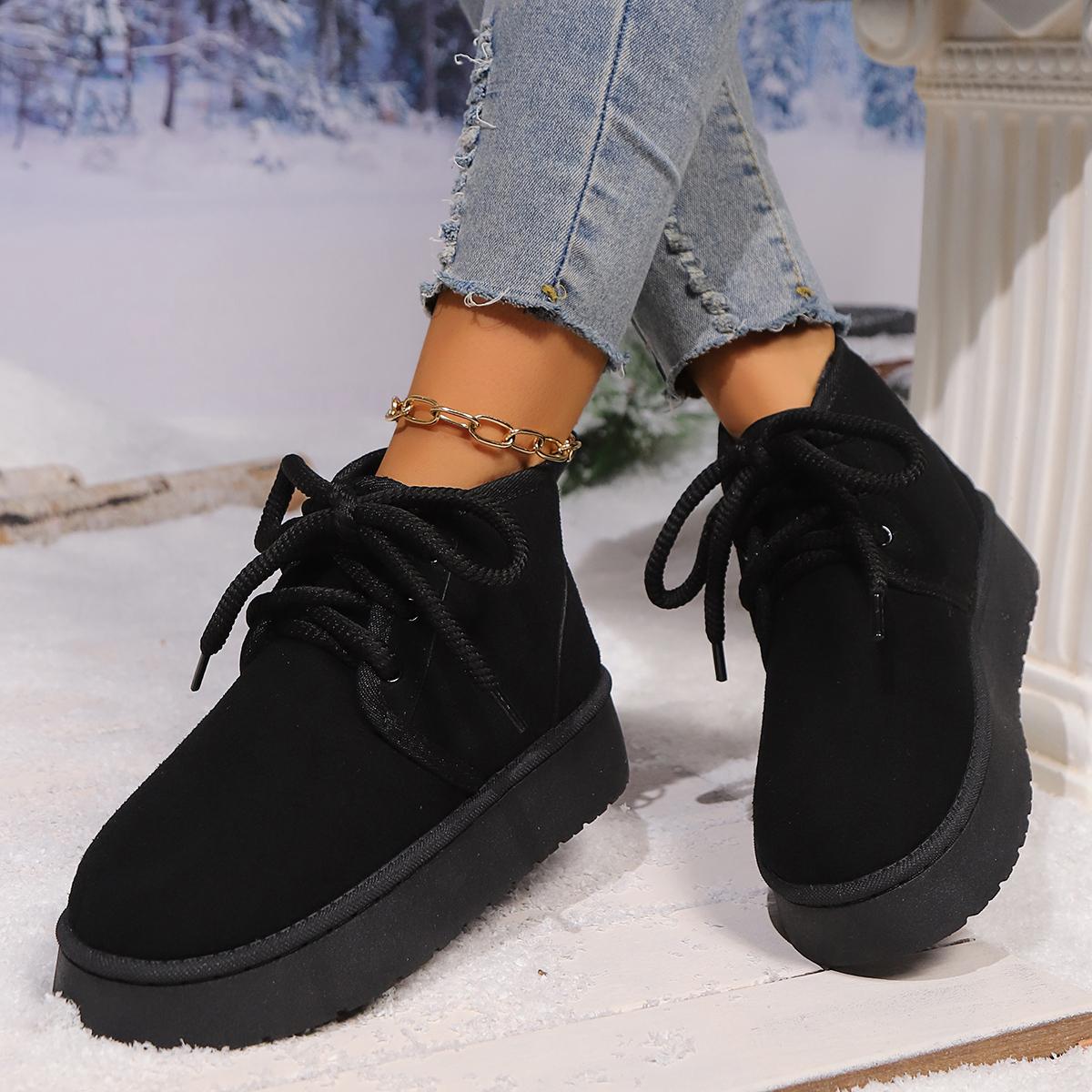 

2024 Новый Стиль Модные Универсальные Удобные Зимние Теплые Женские Ботинки Однотонные На шнуровке Короткие Снежные Ботинки 41 чёрный