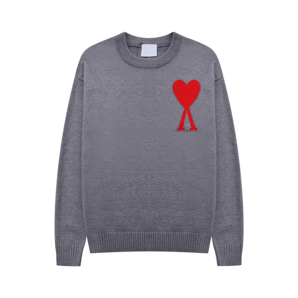 New AMI CS Knitted Sweater Crew Neck Trendy Brand Female Couple Small Love Loose Top Long Sleeve Cross-border Knitted Sweater