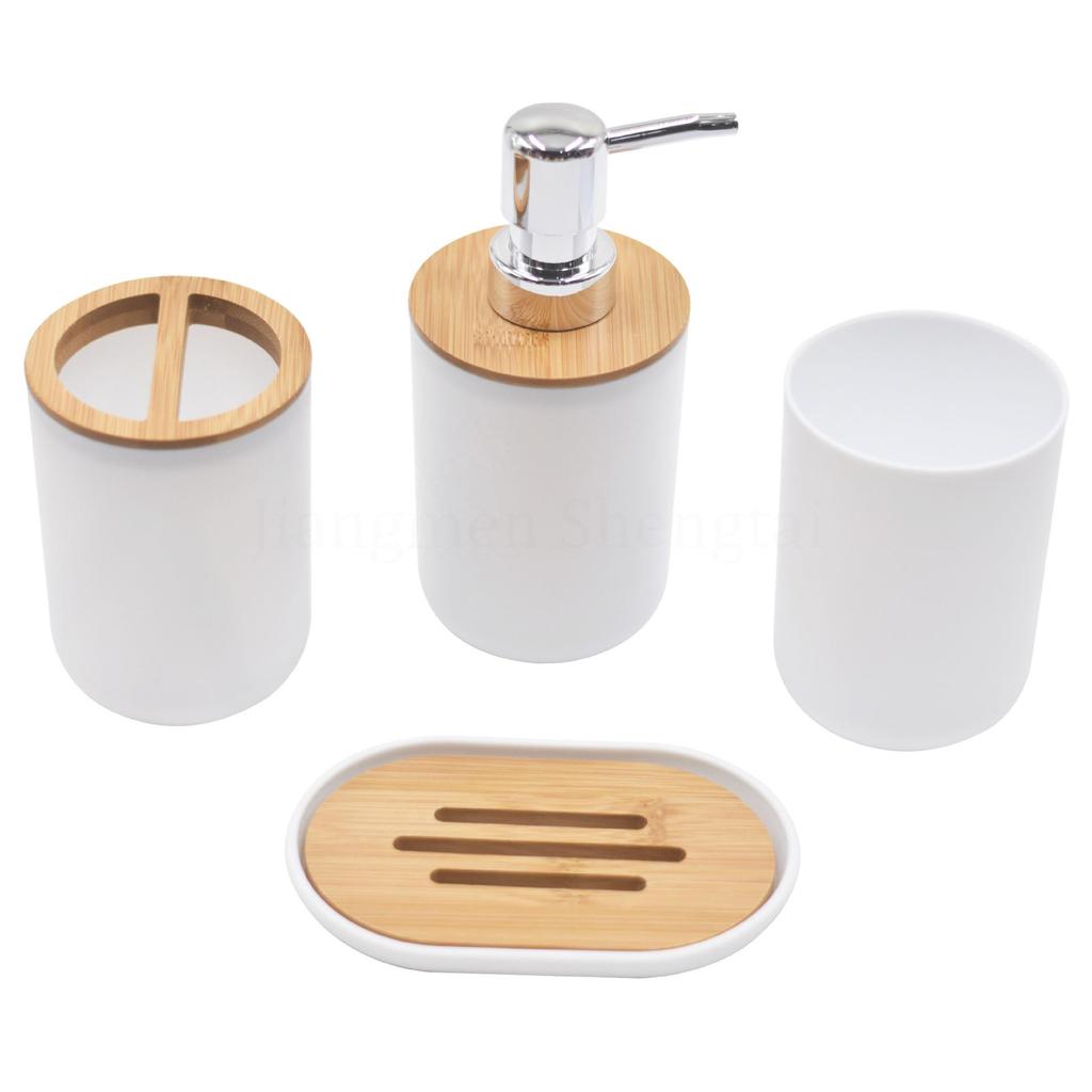 Bathroom Accessory Set: Toiletry Bottles, Toilet Brush, and Trash Can