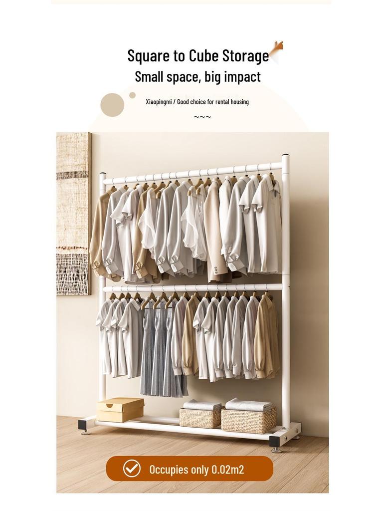 Single-Layer Clothes and Hat Rack for Bedroom or Balcony - Floor-Standing Design