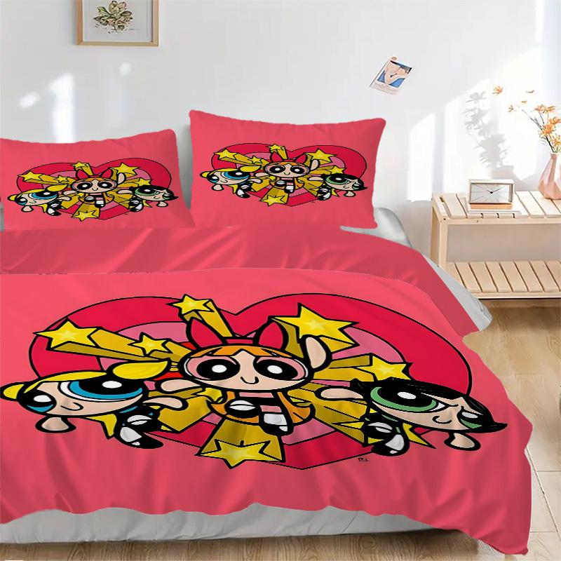 

3pcs Powerpuff Girls Cover Set, Bedding Set, Soft Comfortable Duvet Cover, For Bedroom, Guest Room (1*Duvet Cover + 2*Pillowcases, Without C 135x200cm