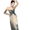 French beautiful tube top suspender dress summer fairy mesh printing temperament thin long seaside vacation dress