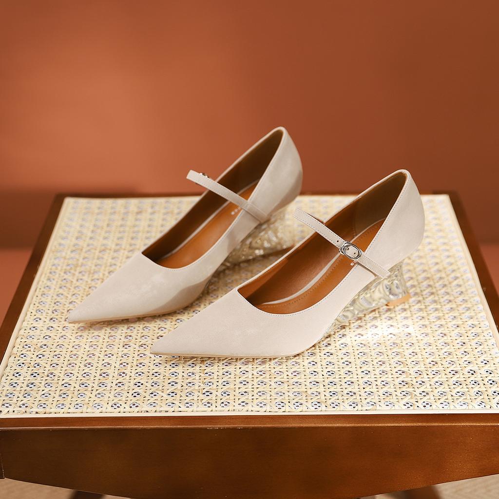 363-1 Niche temperament word with wedge heel single shoes autumn fashion new shallow mouth heightening women's shoes high heel single shoes