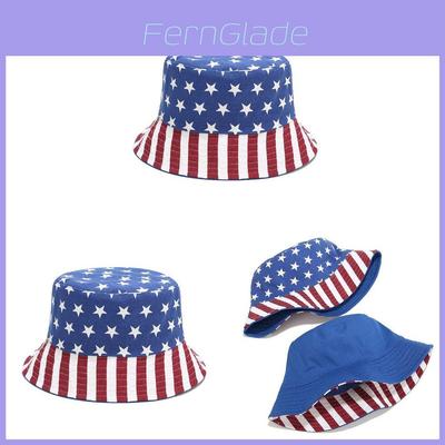 Amerikanische Flagge Canvas Fischerhut mit breiter Krempe zum Sonnenschutz und Sonnenschutz