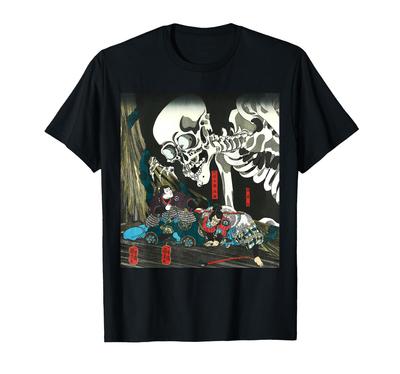 Skelett Yokai Utagawa Kuniyoshi Japanische Kunst Halloween Soma no Furudairi Yokai Kämpfen Shadokuro Oya Taro Mitsukuni T-Shirt