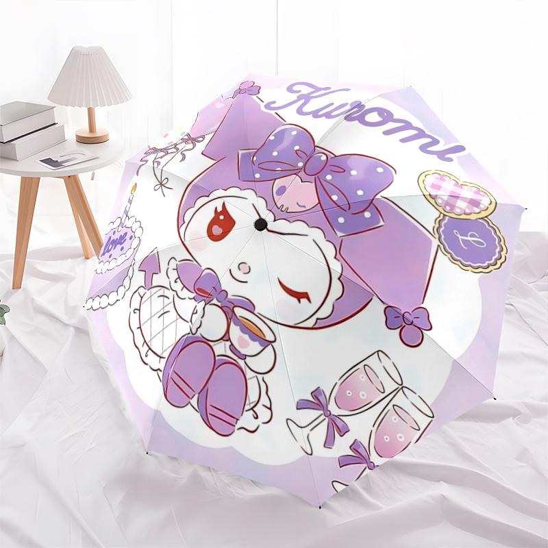 

1pc Kuromi Automatic Opening Folding Umbrella with Heart-Shaped Decoration - Portable 3-Fold Design, 8-Rib Iron Frame Outdoor Umbrella for Festive Gif