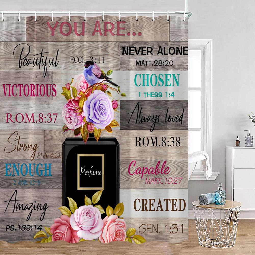 Pink Perfume Shower Curtains Cosmetic Lipsticks Red Lips Flower Panther Pattern Bathroom Decorations Polyester Bath Curtain