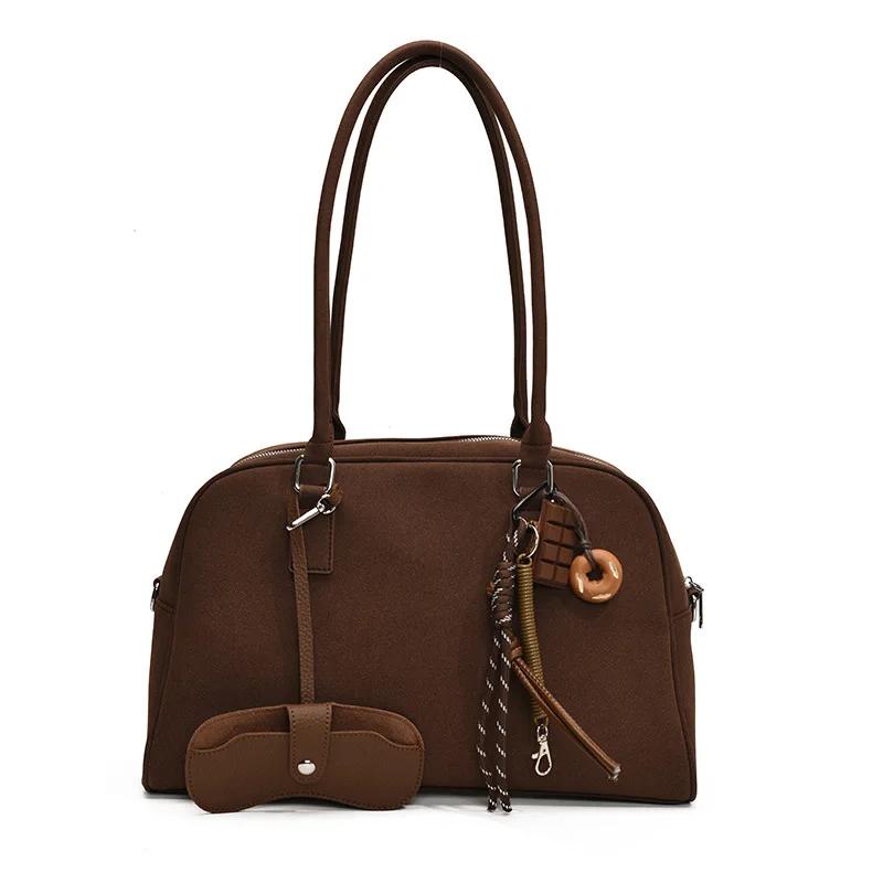 Big Size Women Bowling Bags Suede Pure Color Large Capacity Shoulder Crossbody Bag With Lg Strap 2026 Luxury Designer Handbags