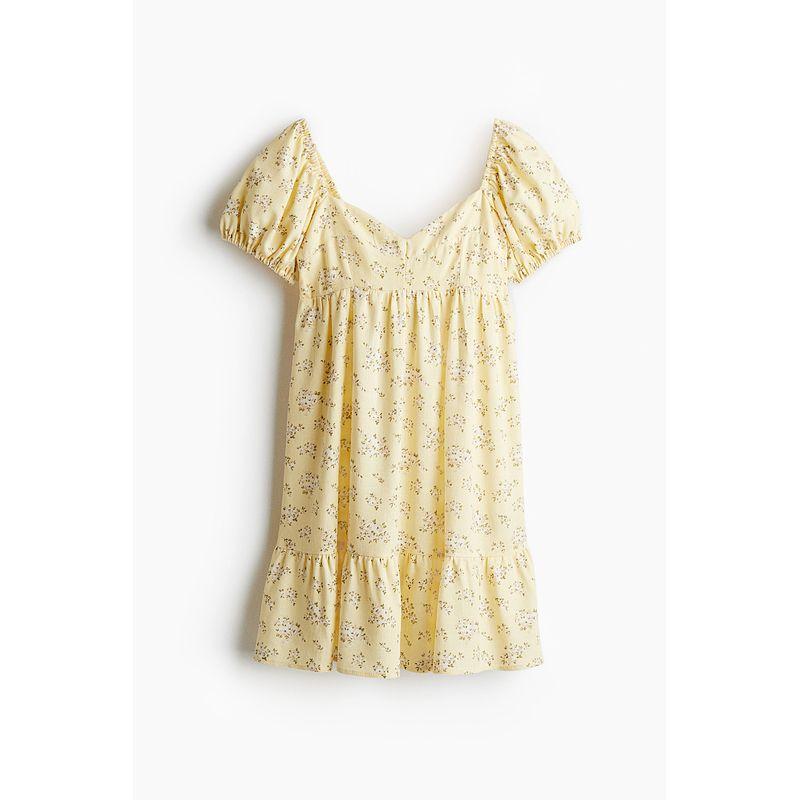 

HM Women s Clothing Dress 2025 Summer New Arrival Wave Style Puff Short Sleeve French Style Design Floral Skirt 1275471