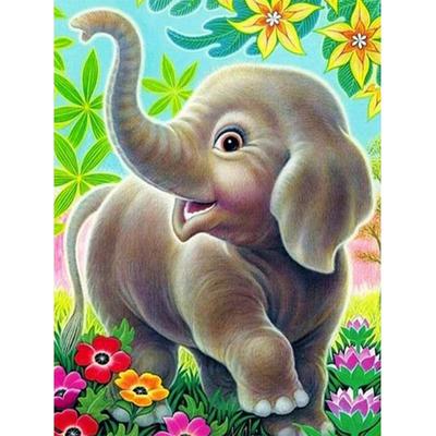 5D DIY Diamond Painting Cartoon Elephant Cross Stitch Full Round Mosaic Cartoon