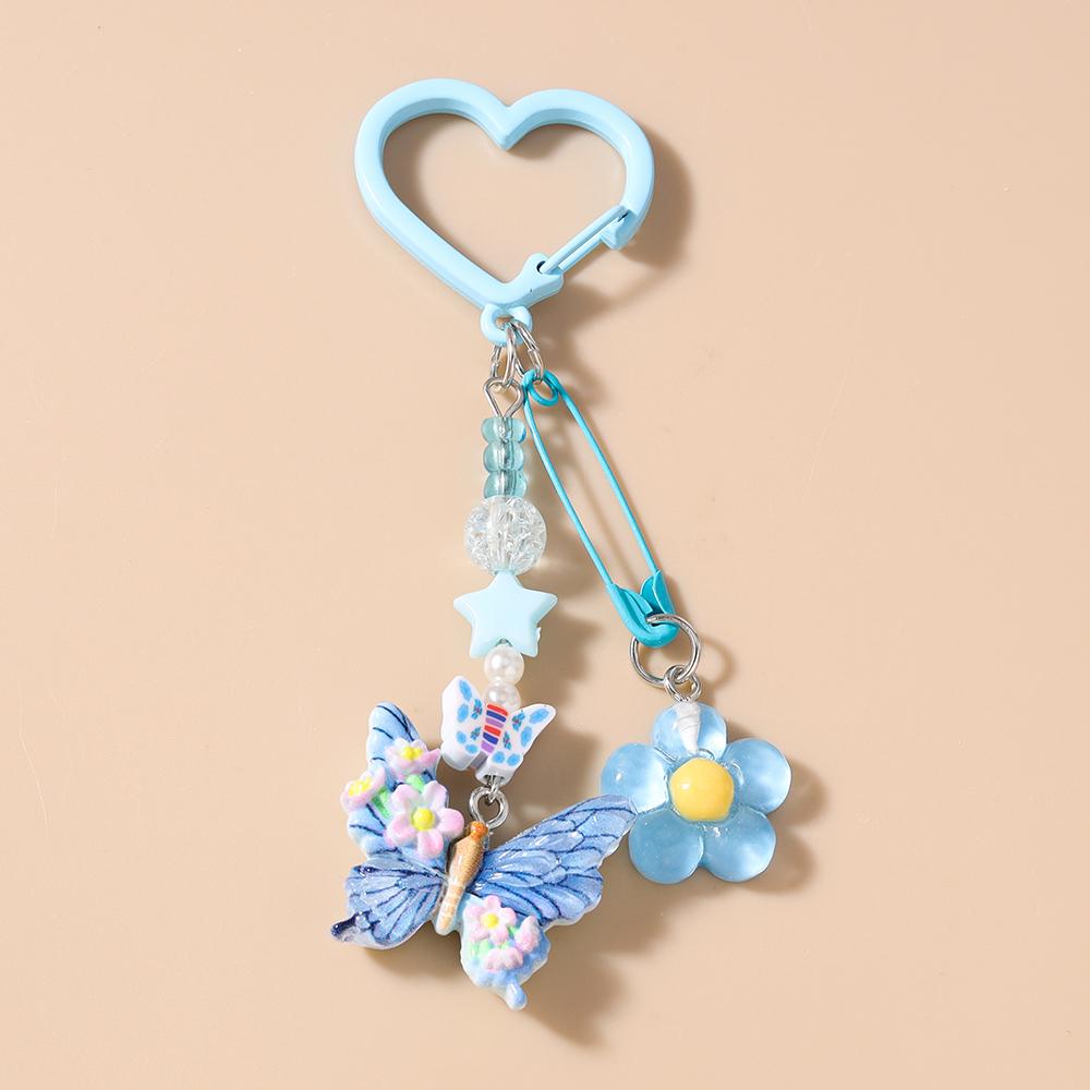 Cute Resin Butterfly Keychain Women Girls Flower Key Ring Pendant for Handbag Charms DIY Key Chain Jewelry Gifts