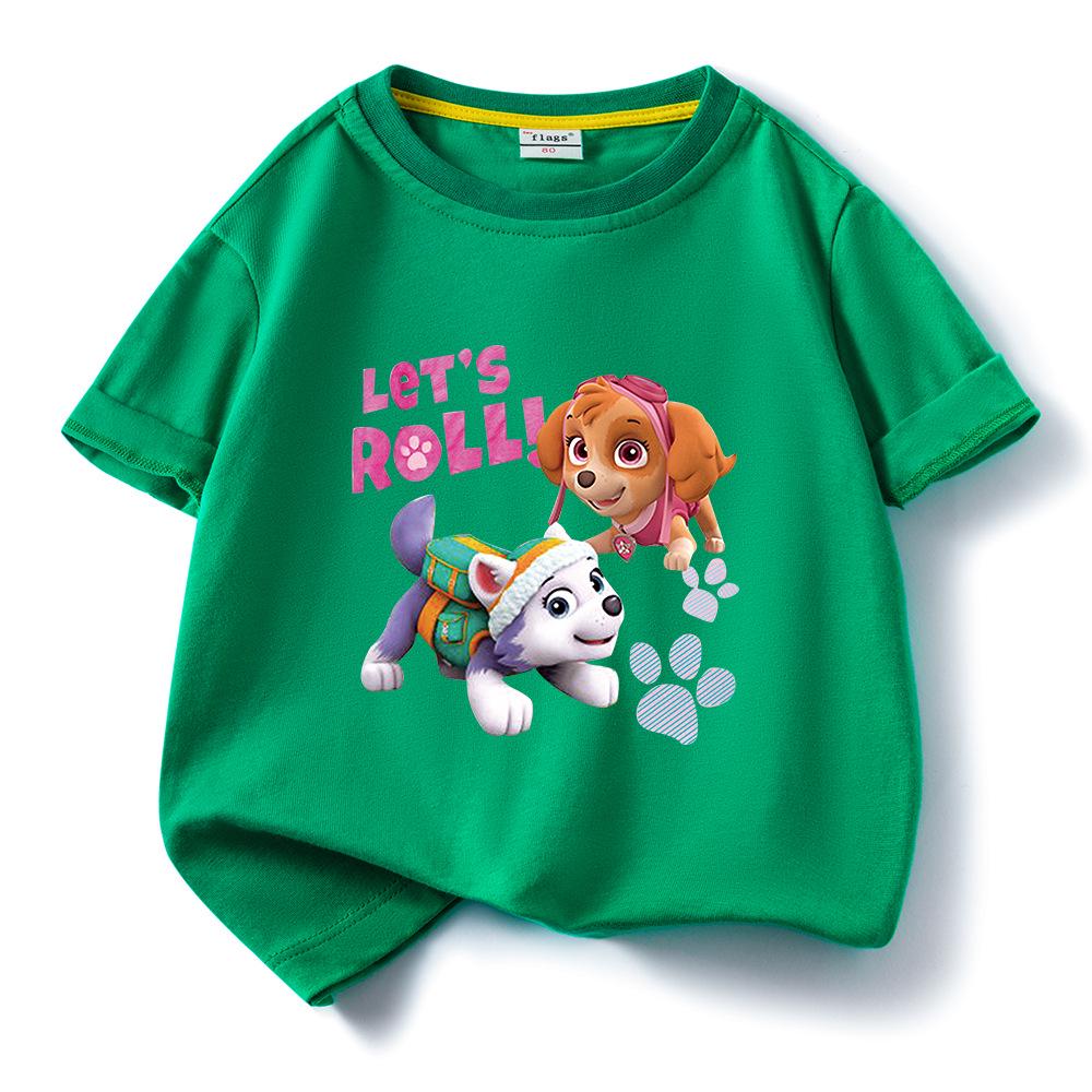 PAW Patrol Girls' Cartoon Print Short Sleeve Cotton T-shirt, Round Neck Pullover, Summer New Arrival