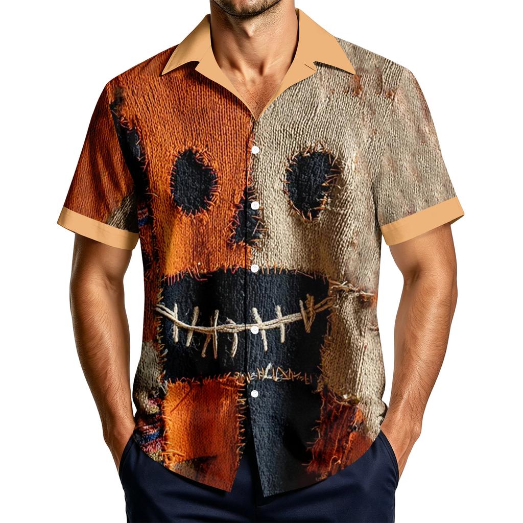 Men's Casual Short Sleeve Halloween Print Shirt