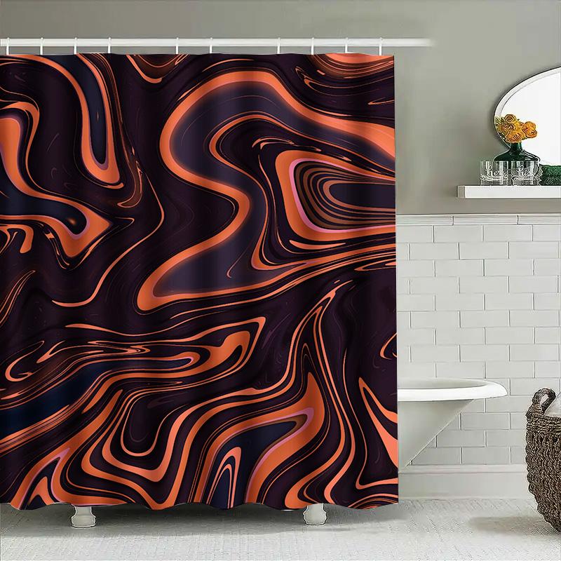 Luxury Abstract Print Shower Curtain Fabric Waterproof Bath Decoration Home Decor Black Orange Swirls Pattern With 3M Adhesive S