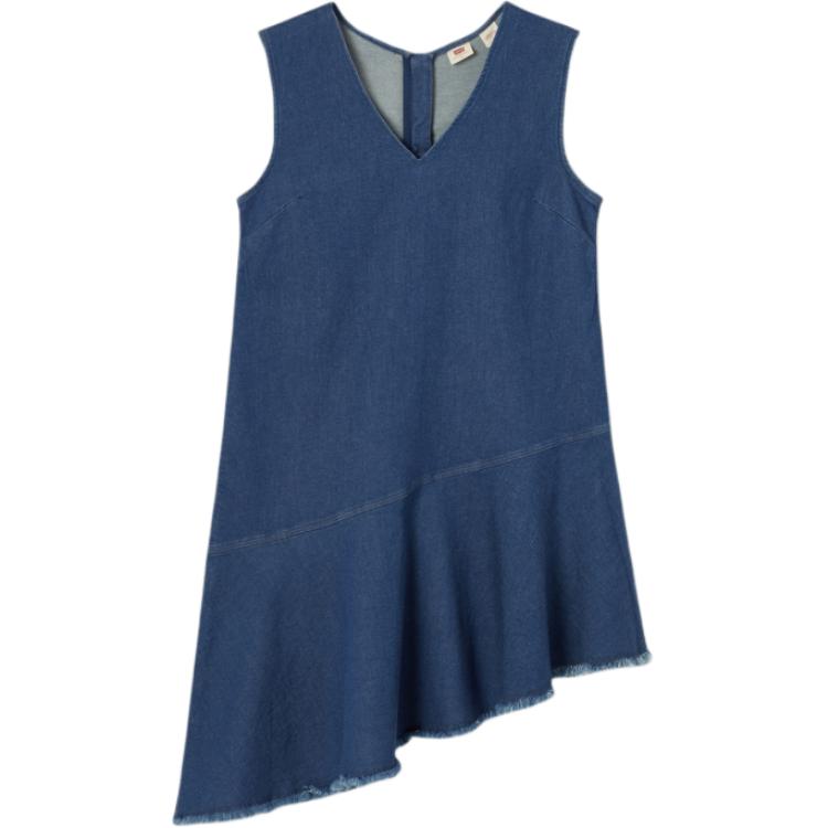 Levis Casual Comfortable Solid Color V-Neck Asymmetrical Hem Denim Sleeveless Dress Women Dresses 003U6-0000