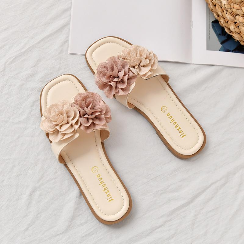 

Тапочки женские летние 2025 новые фея ветер цветок плоские тапочки нескользящие мягкие тапочки повседневные одно слово 40 абрикосовый