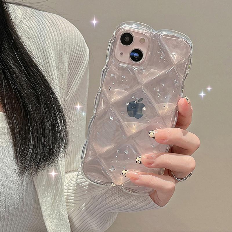 Capa transparente com glitter e lantejoulas 3D Diamond para iPhone 13 12 11 Pro Max Xs Max Xr X 7 8plus Capa de silicone transparente Capa com diamante 3D