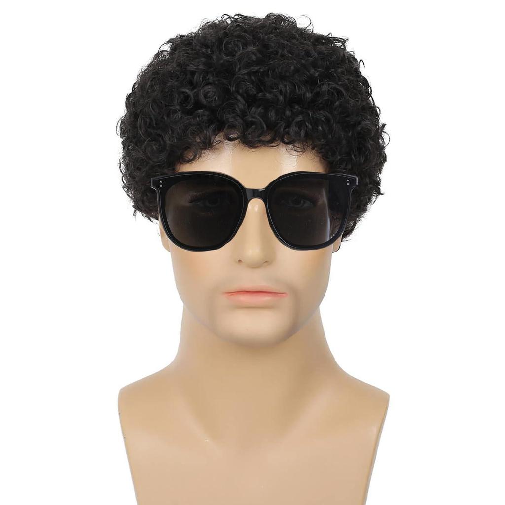 Men's Fashion Short Afro Curly Wig, Brown Tight Curls High-Temperature Fiber Hairpiece