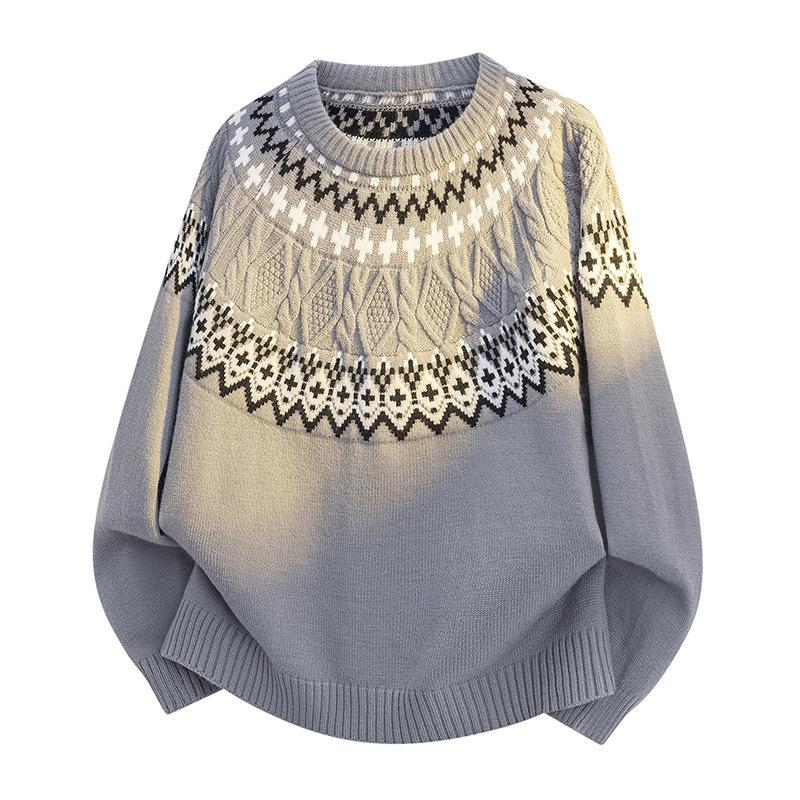 Long Sleeves Sweaters Unisex Sweater Section of The Autumn Winter Retro Floral Pattern Loose Round Neck Design Sense of The Bottoming Knitwear Tops